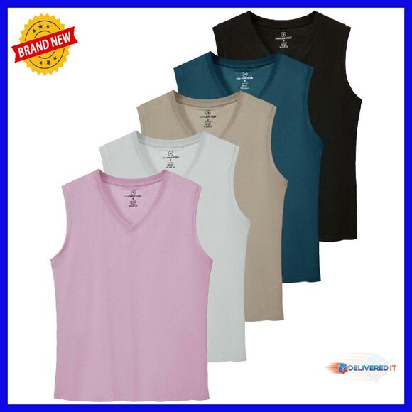 5-Pack Women's 100% Cotton V-Neck Sleeveless Tank Tops Basic Tees